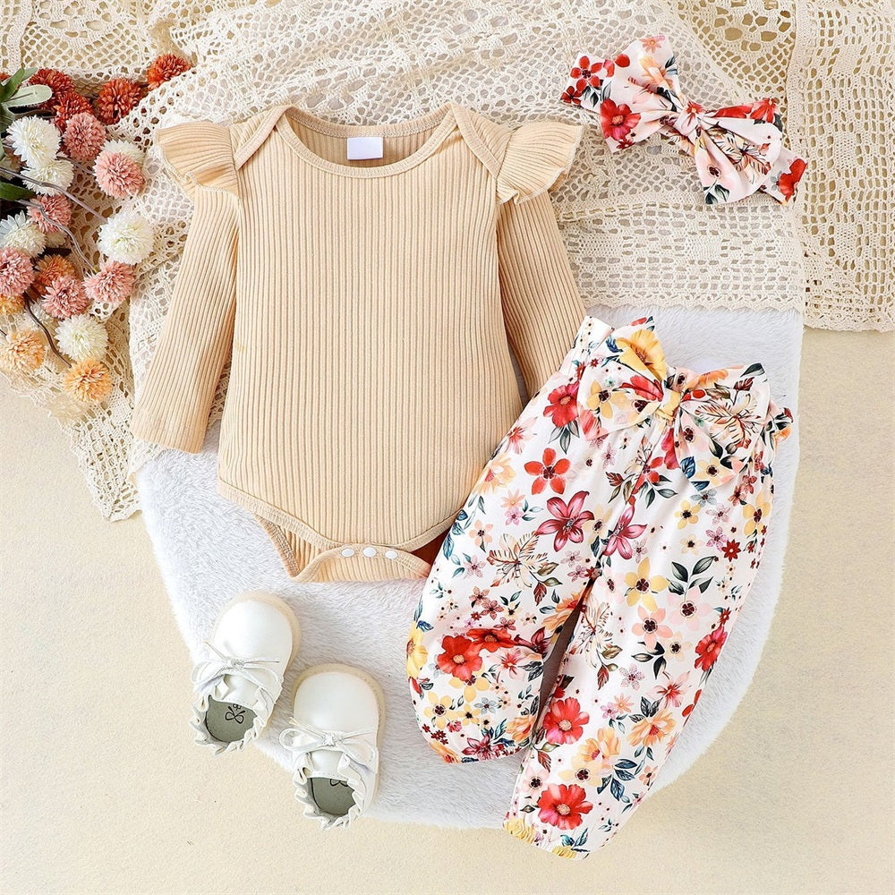 3PCS Cute Fashion Floral Print Long Sleeve Baby Set