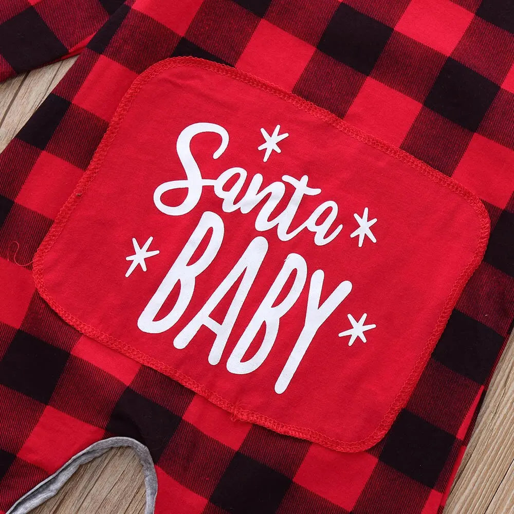 Cute Santa Baby Plaid Printed Baby Jumpsuit