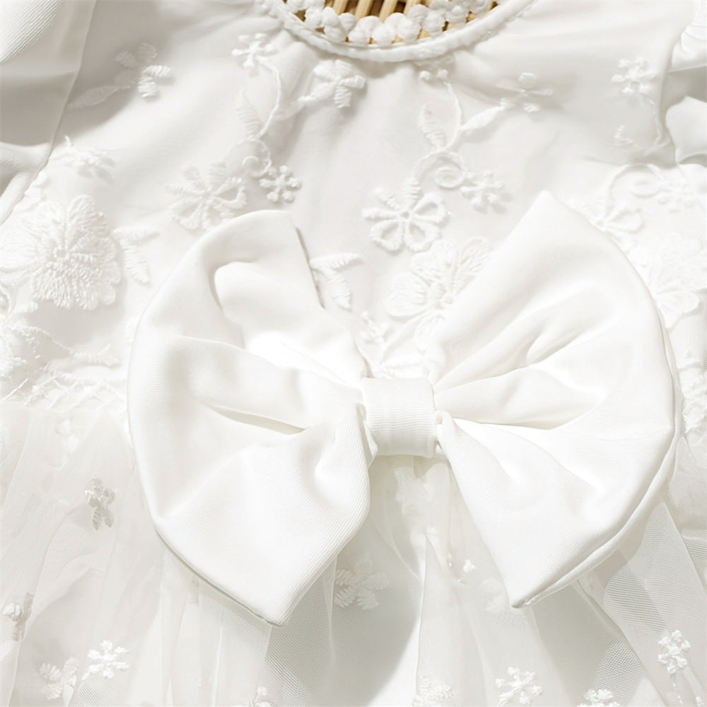 2PCS Gorgeous Solid Color Long Sleeve Floral Embroidery Baby Romper