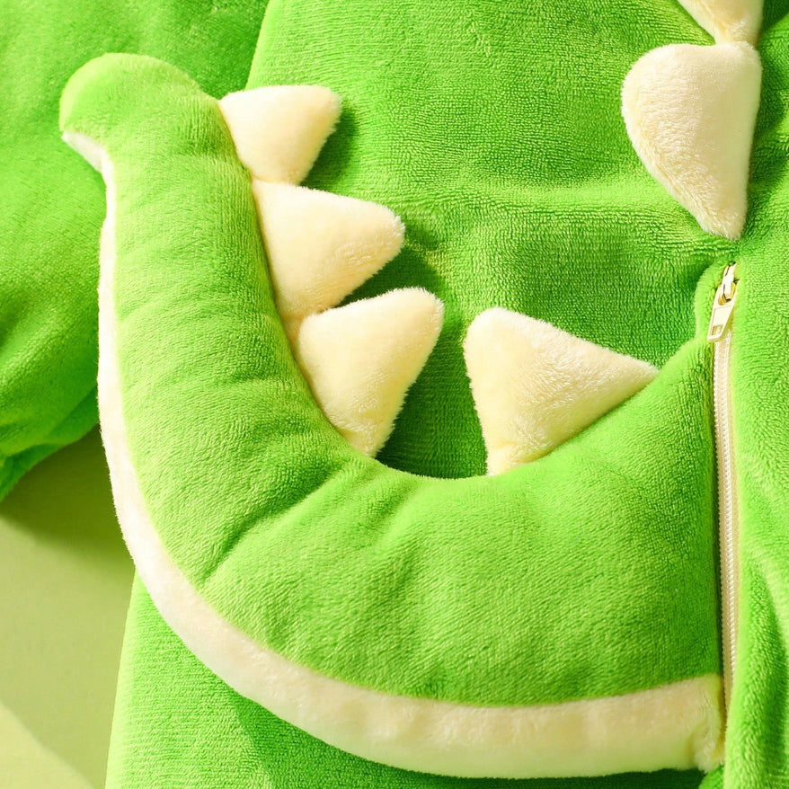 3D Fuzzy Dinosaur Design Zipper Hoodie Baby Jumpsuit