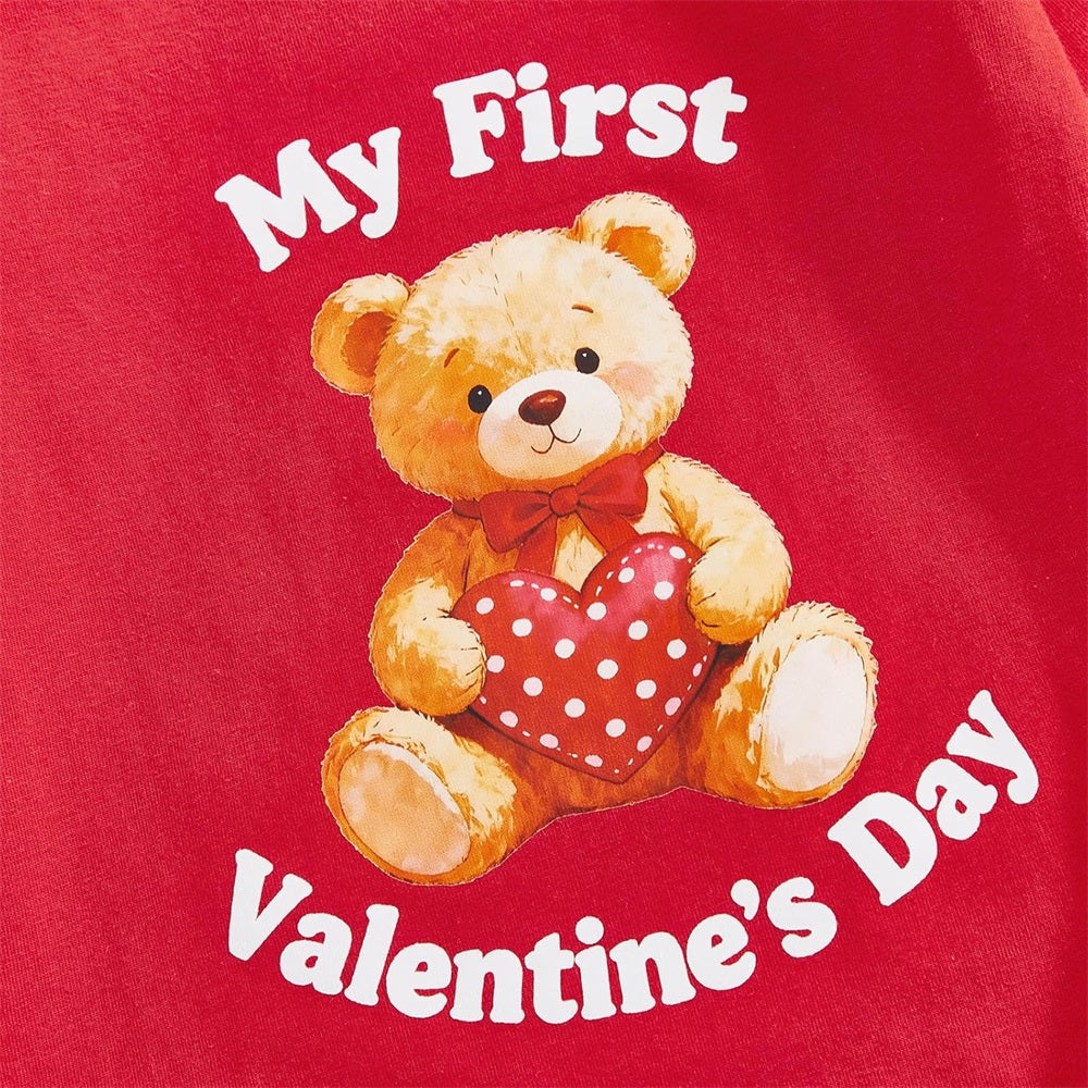 3PCS My First Valentine's Day Letter Bear Print Baby Set