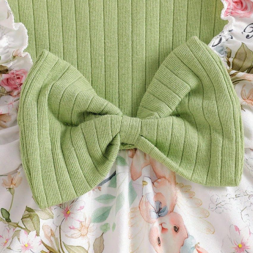 2PCS Charming Floral Printed Baby Girl Jumpsuit