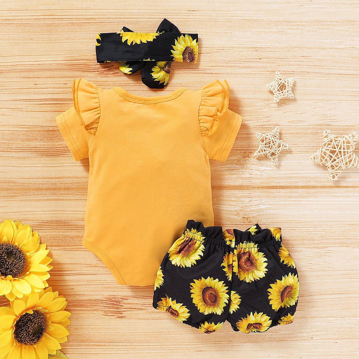3PCS Little Miss Sassy Pants Sunflower Printed Baby Set