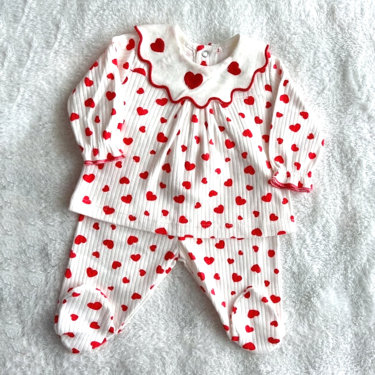 2PCS Grace Heart Printed Long Sleeve Baby Girl Set