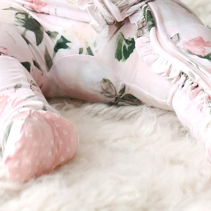 Elegant Floral Printed Zipper Bamboo Viscose Baby Jumpsuit