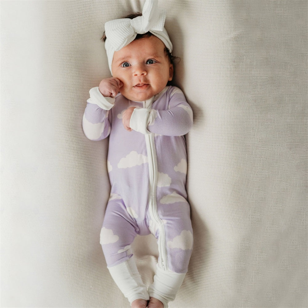 Casual Cloud Print Long Sleeve Zipper Baby Jumpsuit