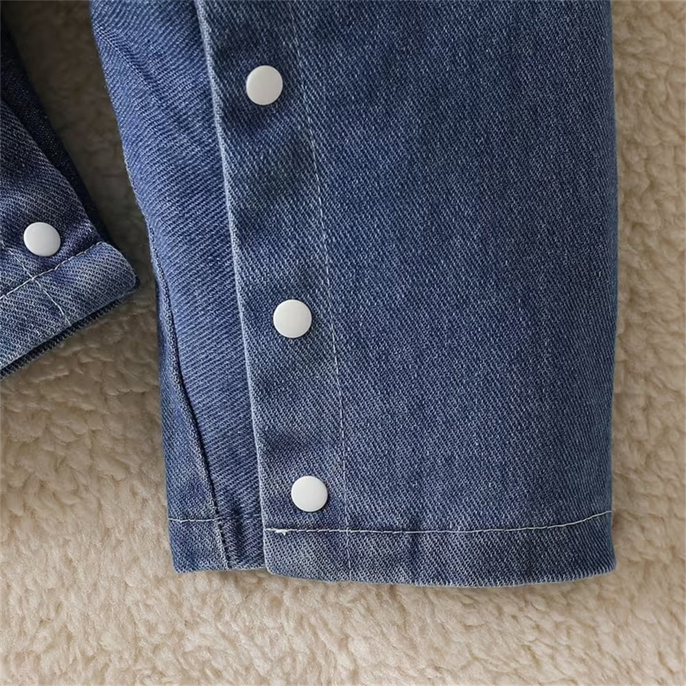 2PCS Floral Print Long Sleeve Baby Denim Overalls Set