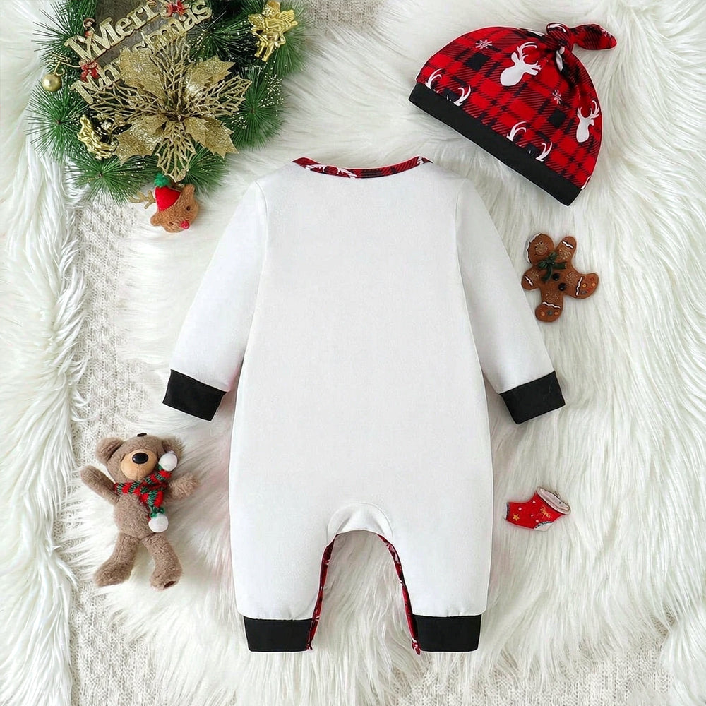 2PCS My First Christmas Letter Reindeer Plaid Print Baby Boy Jumpsuit