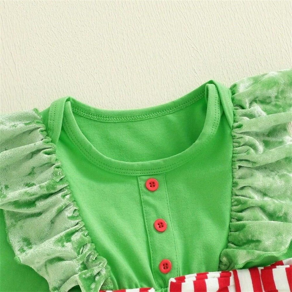 Christmas Heart Stripe Printed Baby Jumpsuit