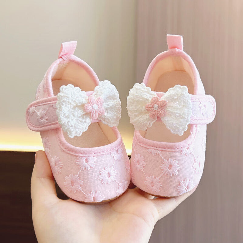 Sweet Bow Floral Lace Decor Soft Sole Baby Shoes