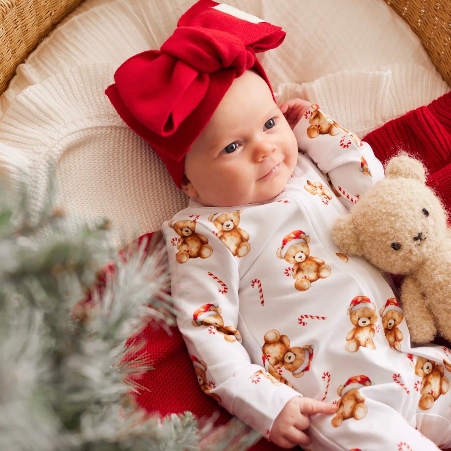 Christmas Bear Printed Long Sleeve Zipper Baby Jumpsuit