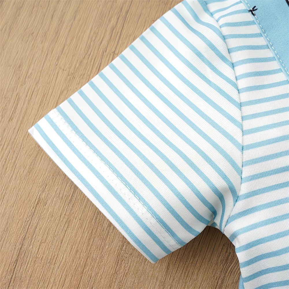 Summer Elephant Printed Striped Short Sleeve Baby Jumpsuit