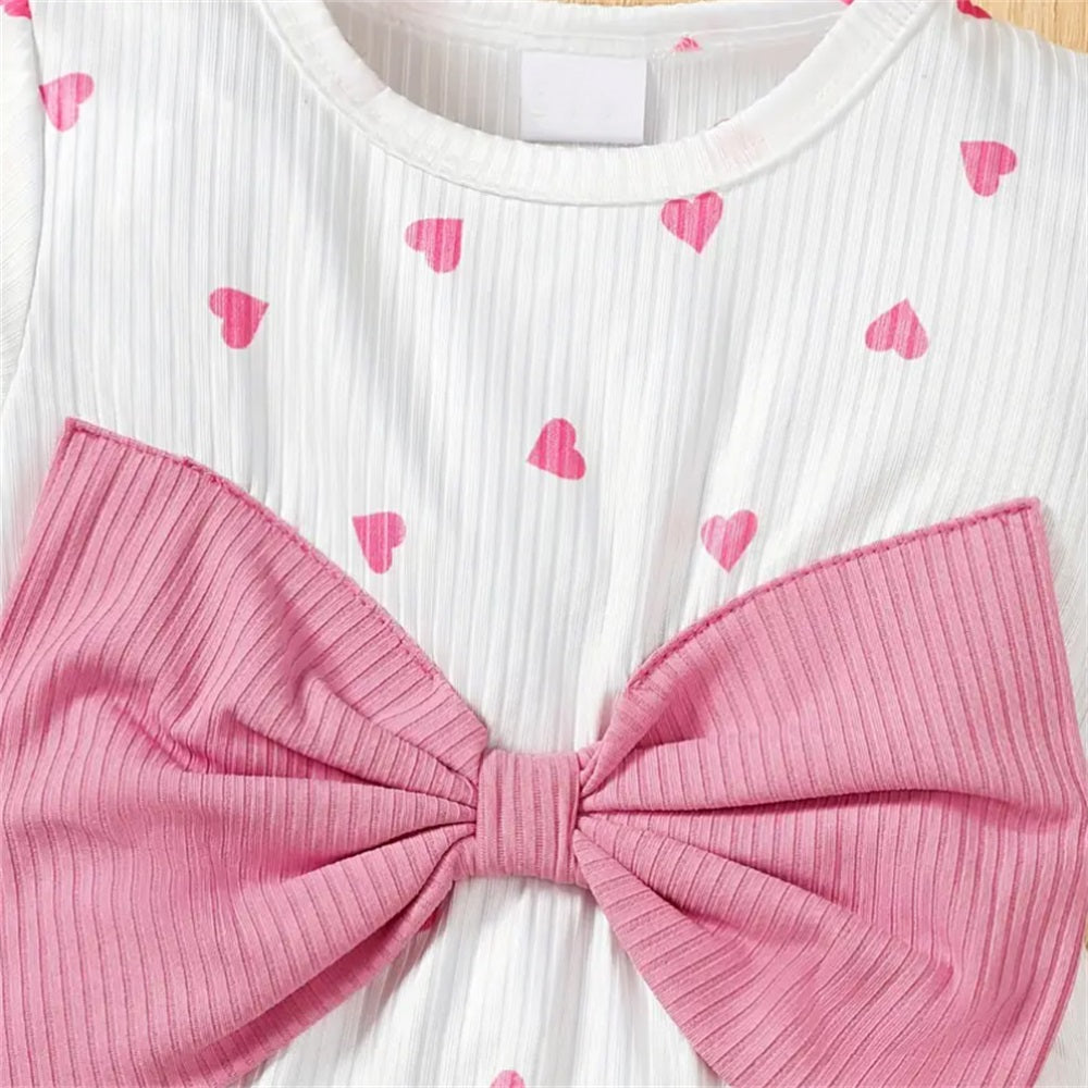 3PCS Cute Sweet Heart Print Bow Decor Long Sleeve Baby Set
