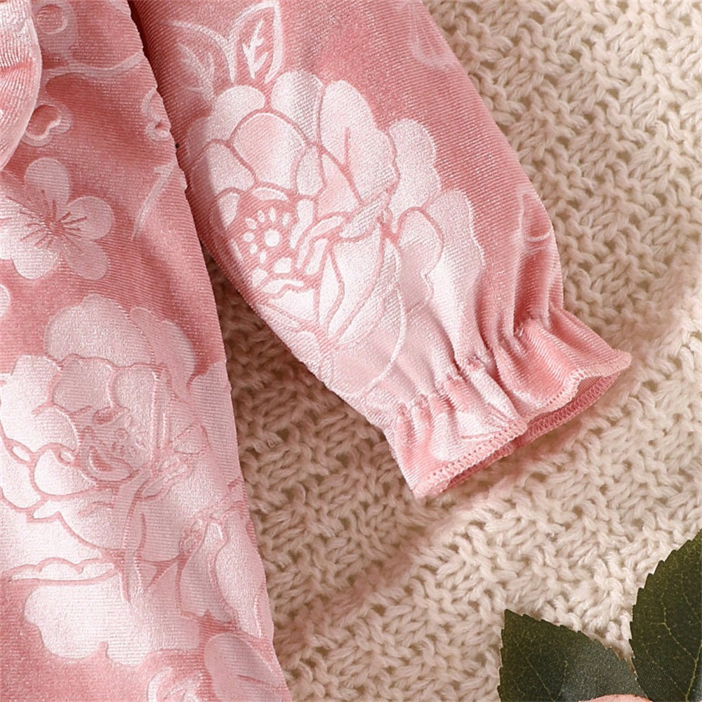 2PCS Floral Jacquard Long Sleeve Baby Jumpsuit