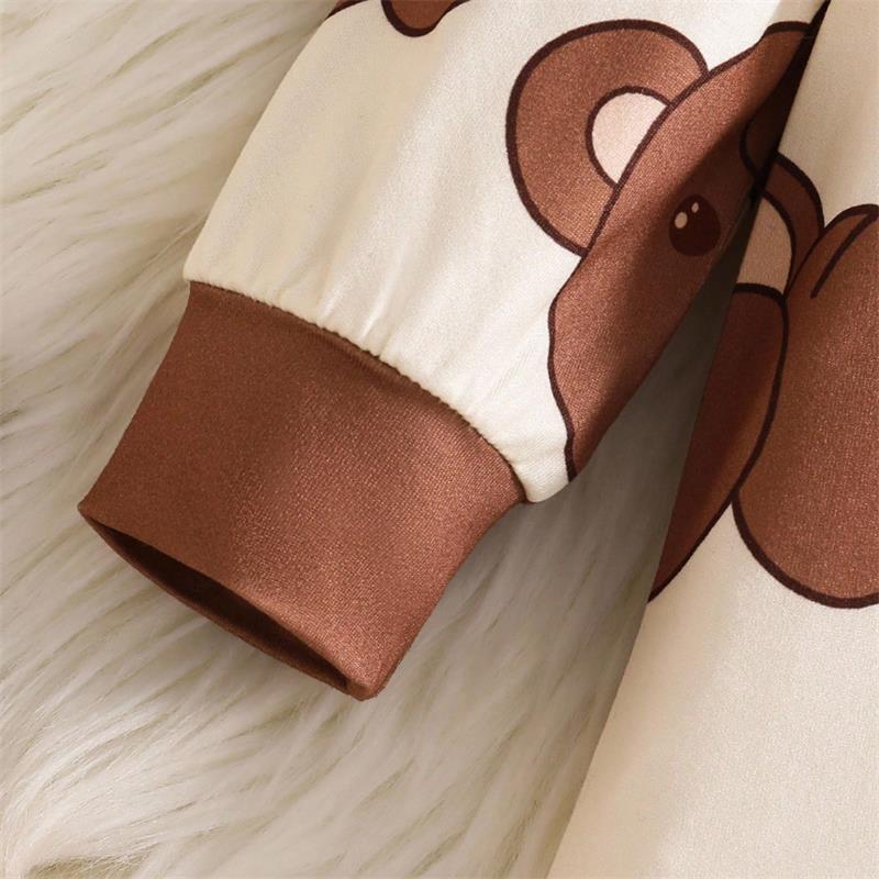 Adorable Bear Print Full Allover Print Crew Neck Baby Jumpsuit