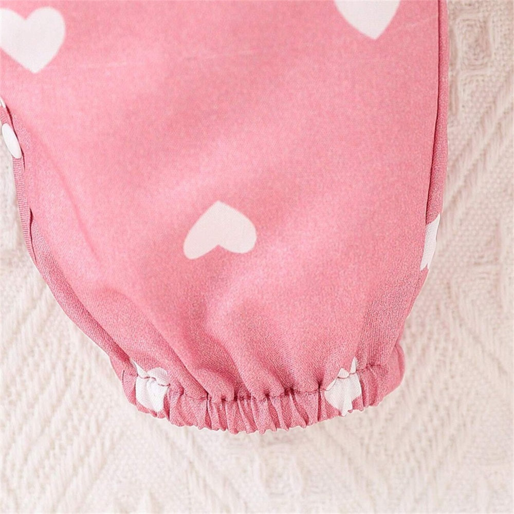 2PCS Pink Heart Print Long Sleeve Baby Jumpsuit