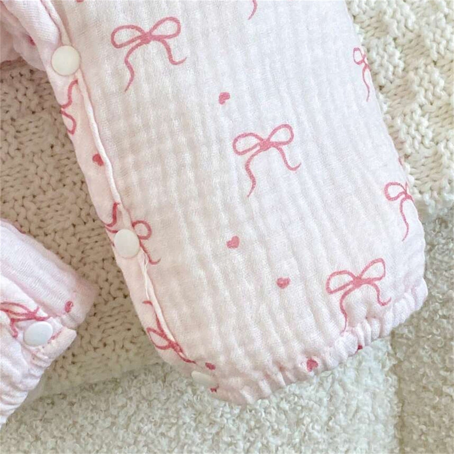 2PCS Pretty Allover Bow Print Ruffle Long Sleeve Baby Jumpsuit