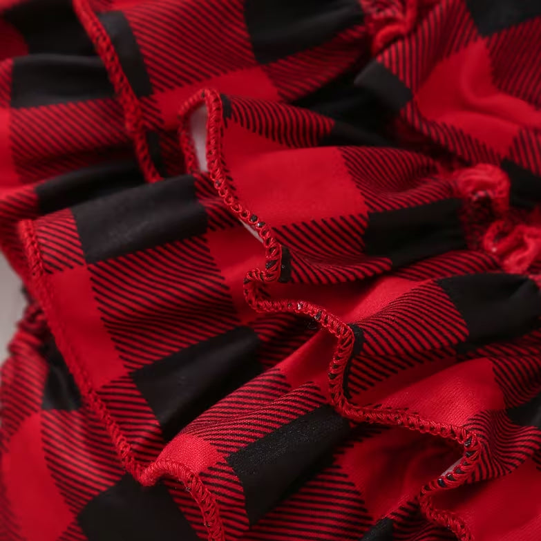 4PCS Baby Girl My 1st Christmas Letter Plaid Print Long Sleeve Set