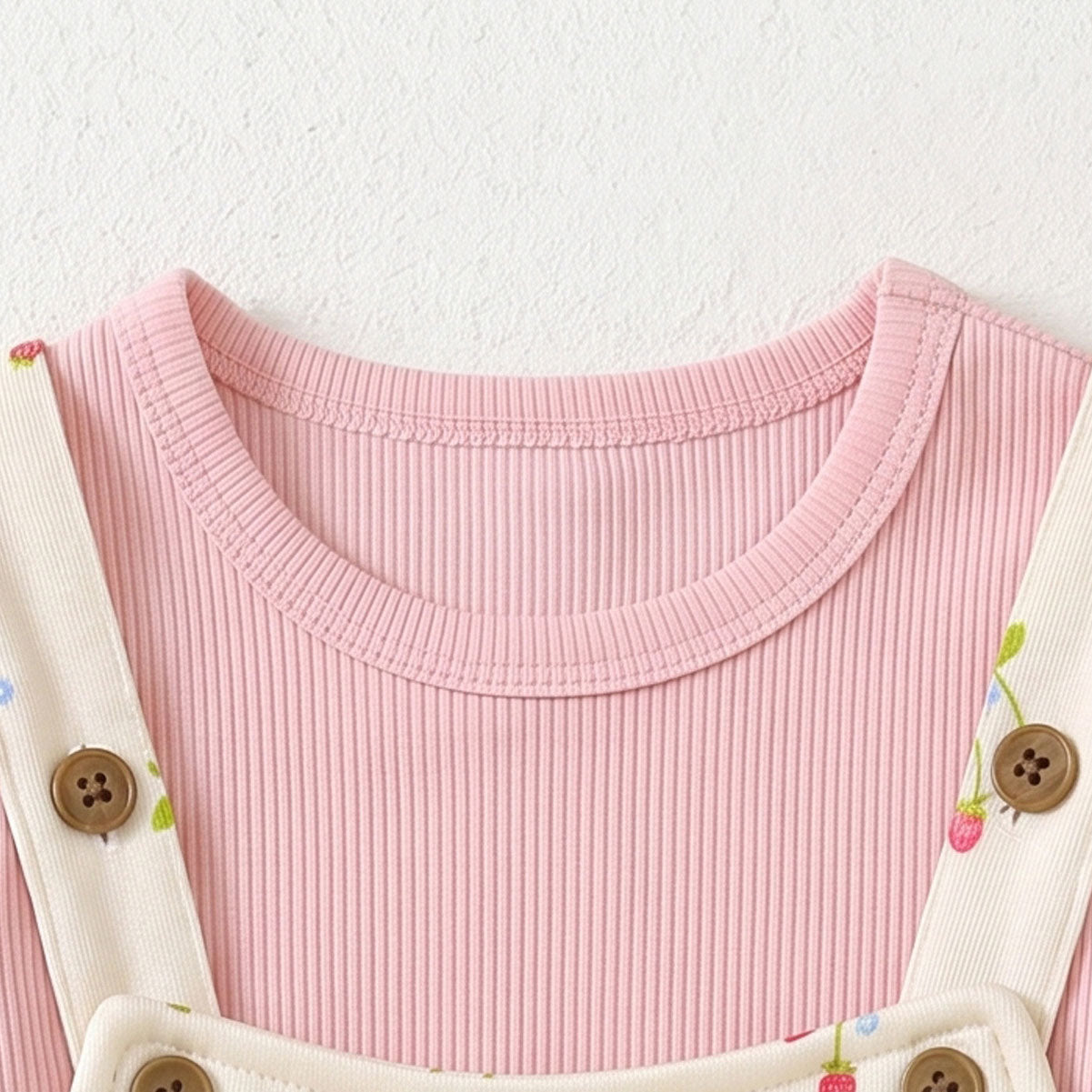 3PCS Strawberry Printed Long Sleeve Fuzzy Overalls Baby Set