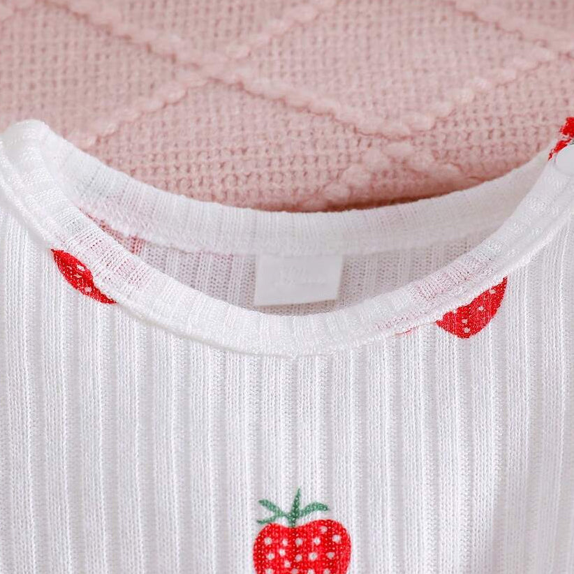2PCS Pretty Strawberry Print Bow Short Sleeve Baby Set
