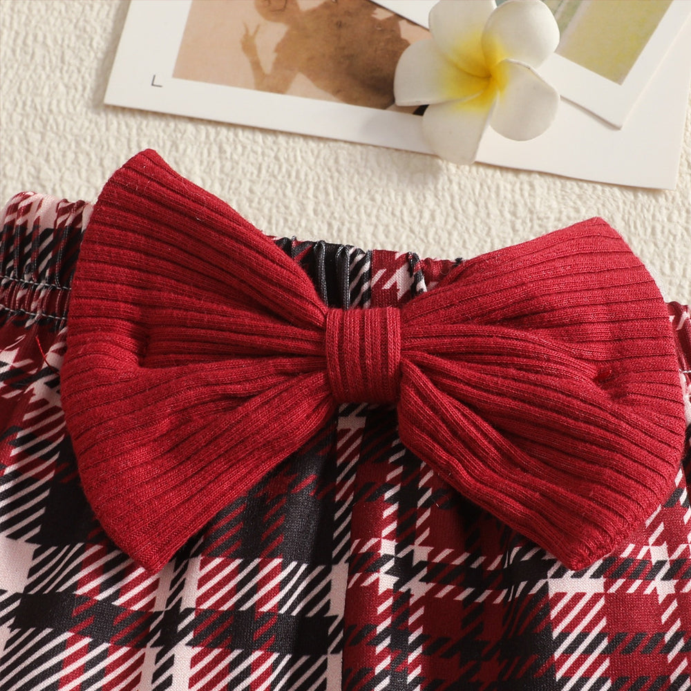 3PCS Classy Plaid Print Long Sleeve Baby Set