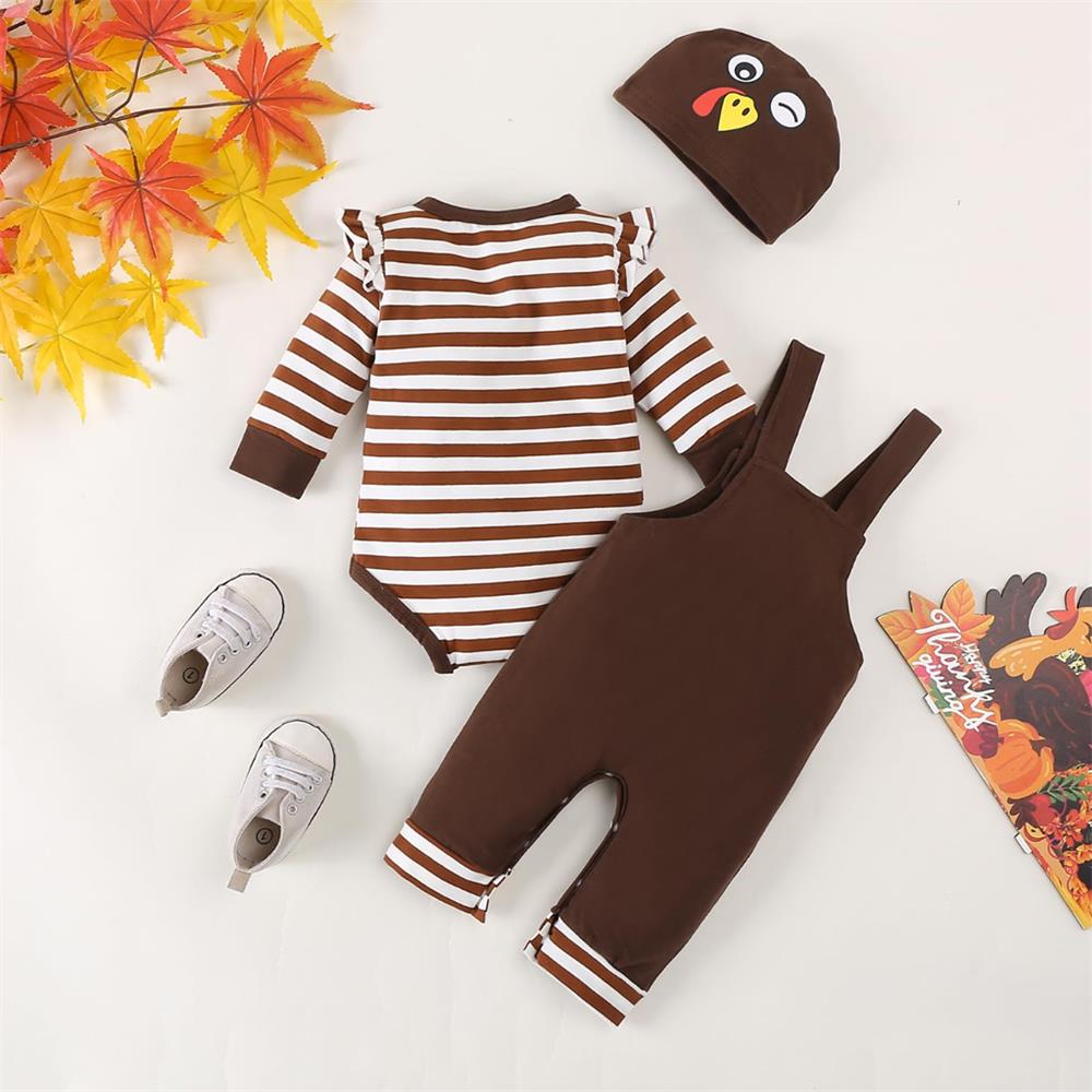 3PCS My 1st Thanksgiving Print Striped Long Sleeve Baby Set
