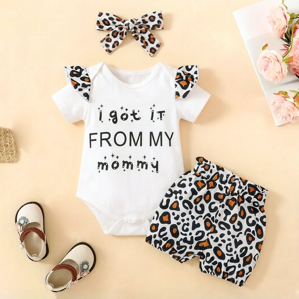 3PCS I Got It From My Mommy Letter Leopard Print Baby Set