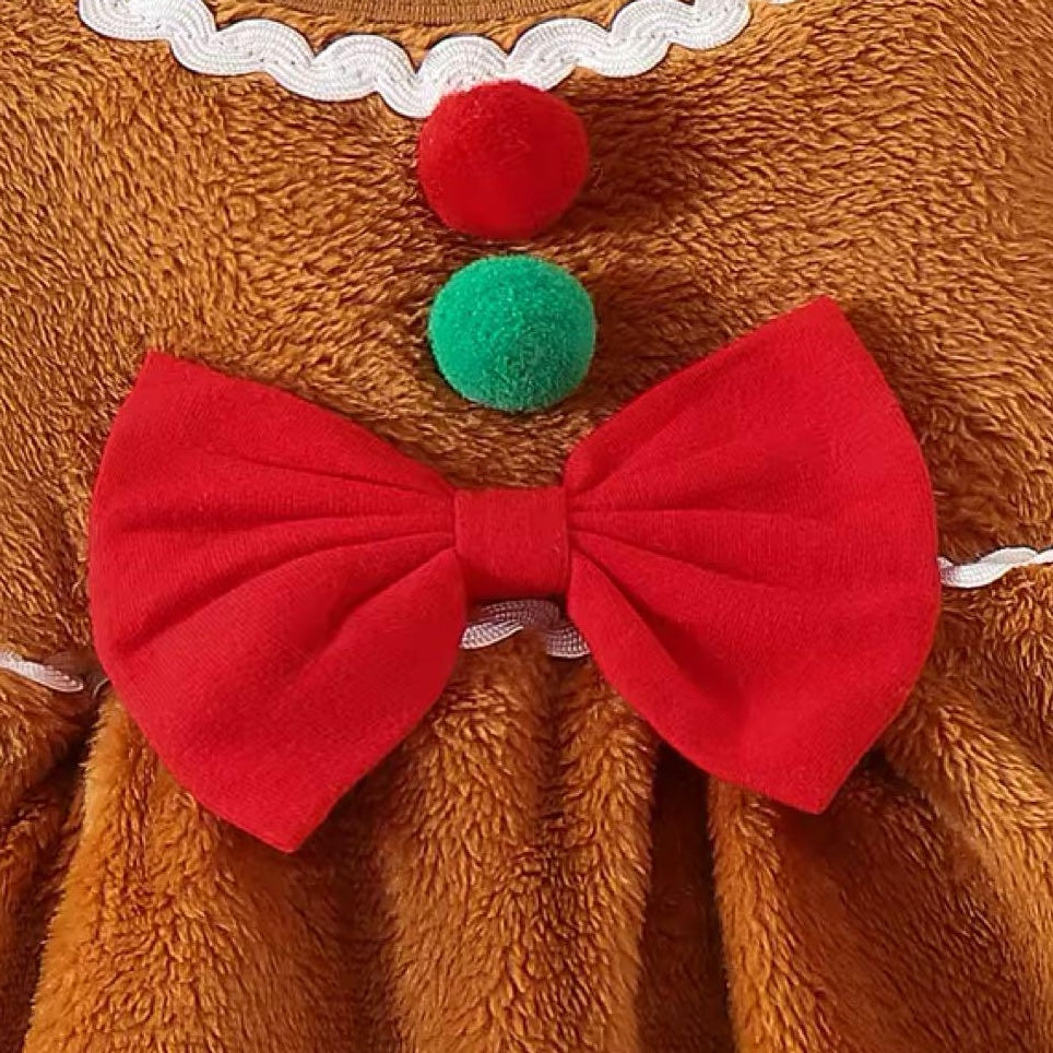 Christmas Solid Color Plush Long Sleeve Baby Romper