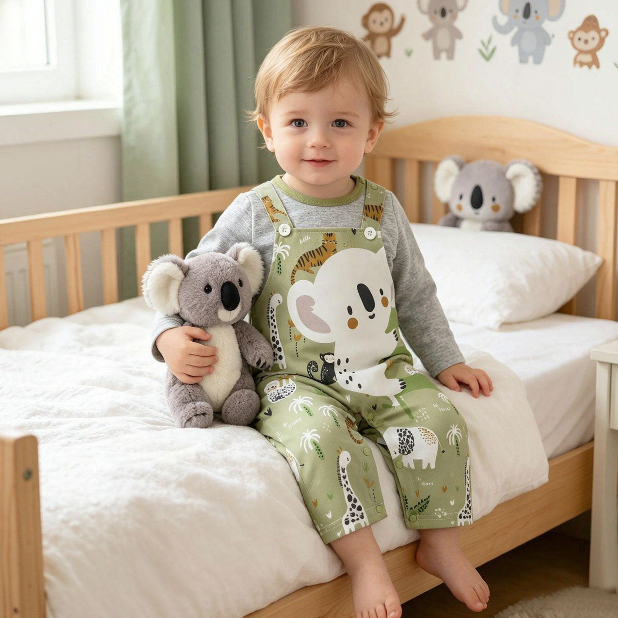 Casual Cute Koala Print Long Sleeve Baby Jumpsuit