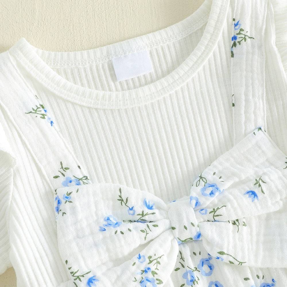 2PCS Neat Floral Print Short Sleeve Baby Jumpsuit