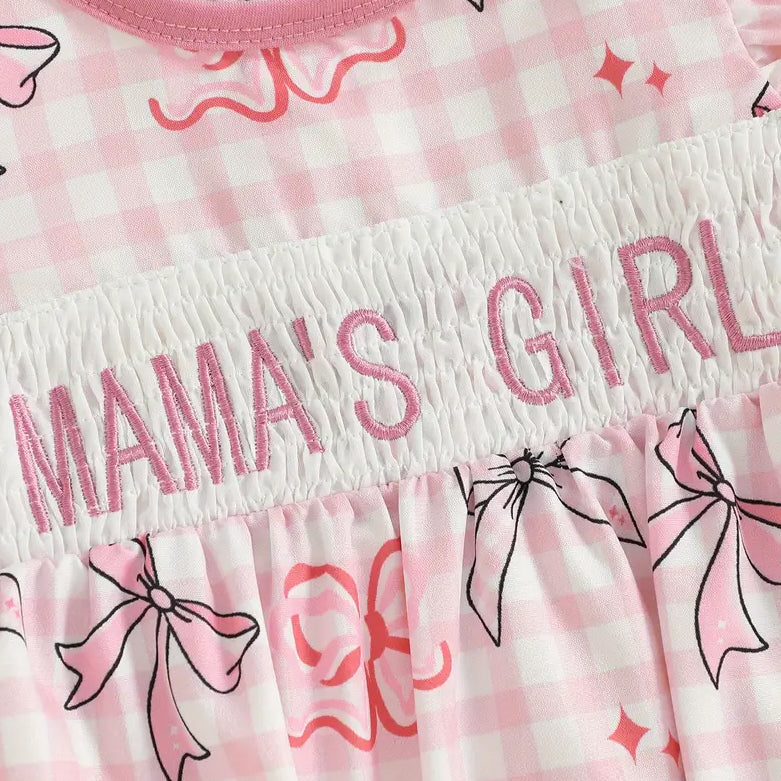 Bow Printed Plaid Letter Embroidery Smocked Baby Romper