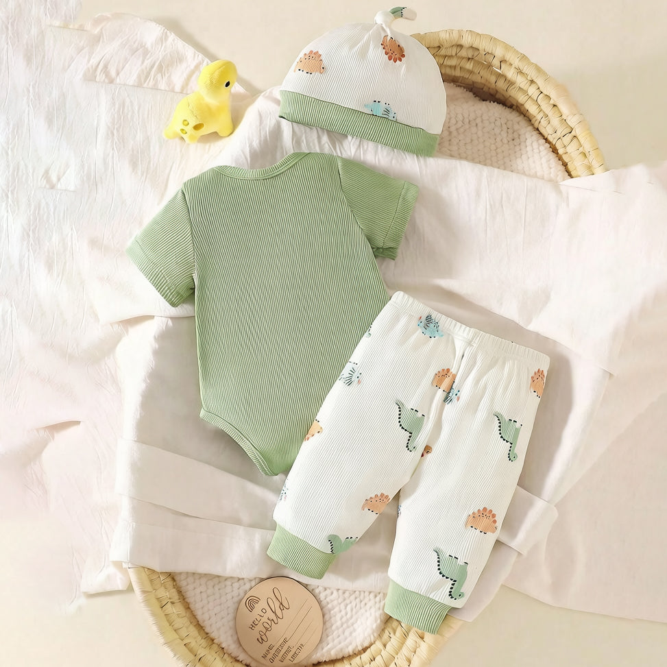 3PCS Casual Dinosaur Print Short Sleeve Baby Set