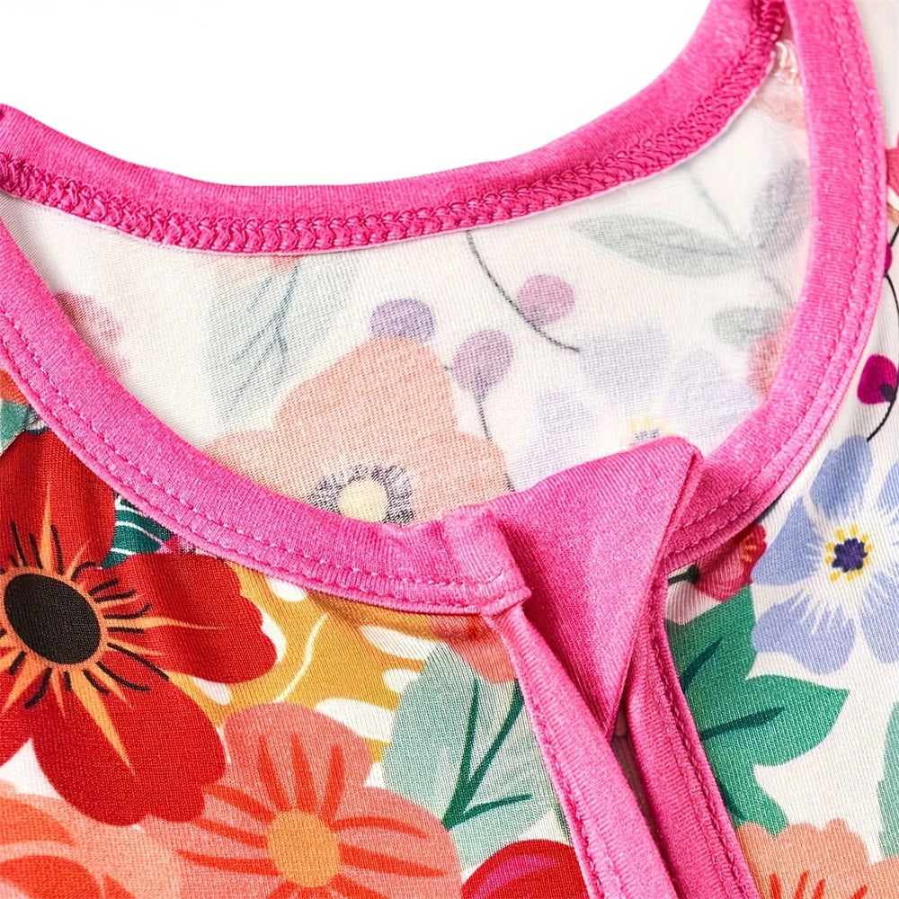 Allover Grace Floral Printed Zipper Baby Jumpsuit