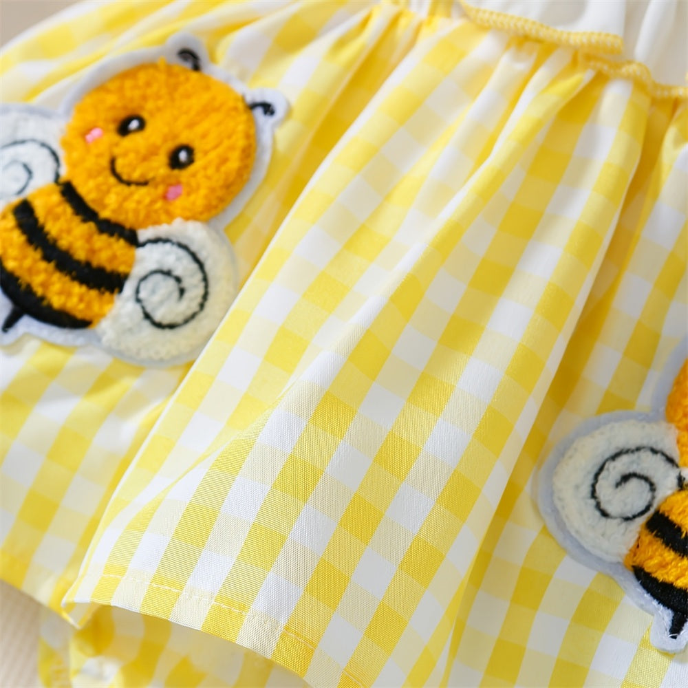 2PCS Cute Bee Embroidery Short Sleeve Baby Romper