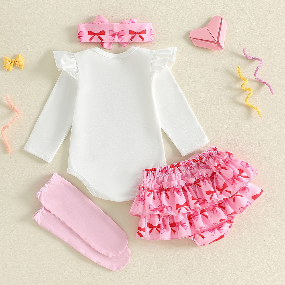 4PCS Half Way To One Letter Bow Print Long Sleeve Baby Set