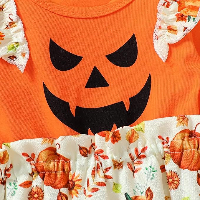 2PCS Halloween Pumpkin Printed Long Sleeve Baby Jumpsuit