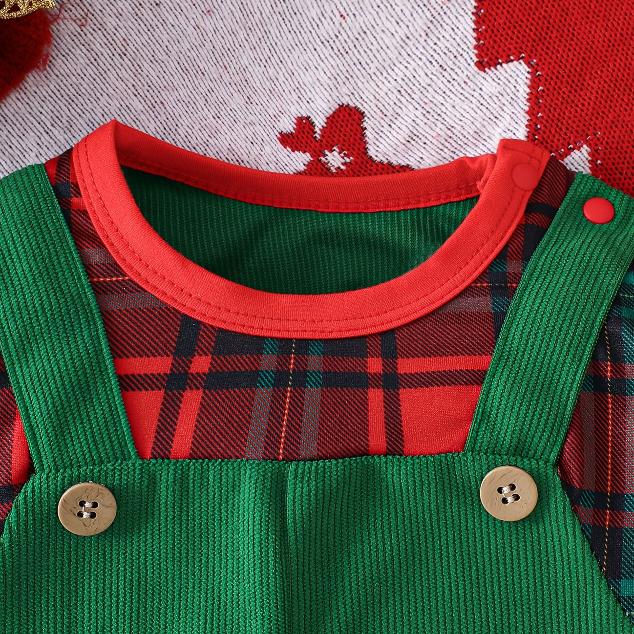 Christmas Santa Claus Plaid Print Long Sleeve Baby Jumpsuit