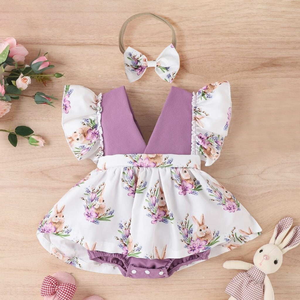 2PCS Cute Floral Print Sleeveless Baby Romper