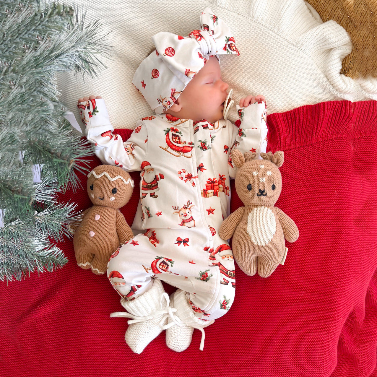 2PCS Christmas Santa Claus Elk Printed Zipper Baby Jumpsuit