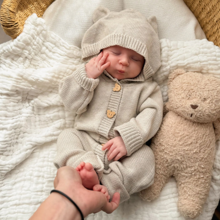 Solid Color Knit Long Sleeve Hoodie Baby Jumpsuit