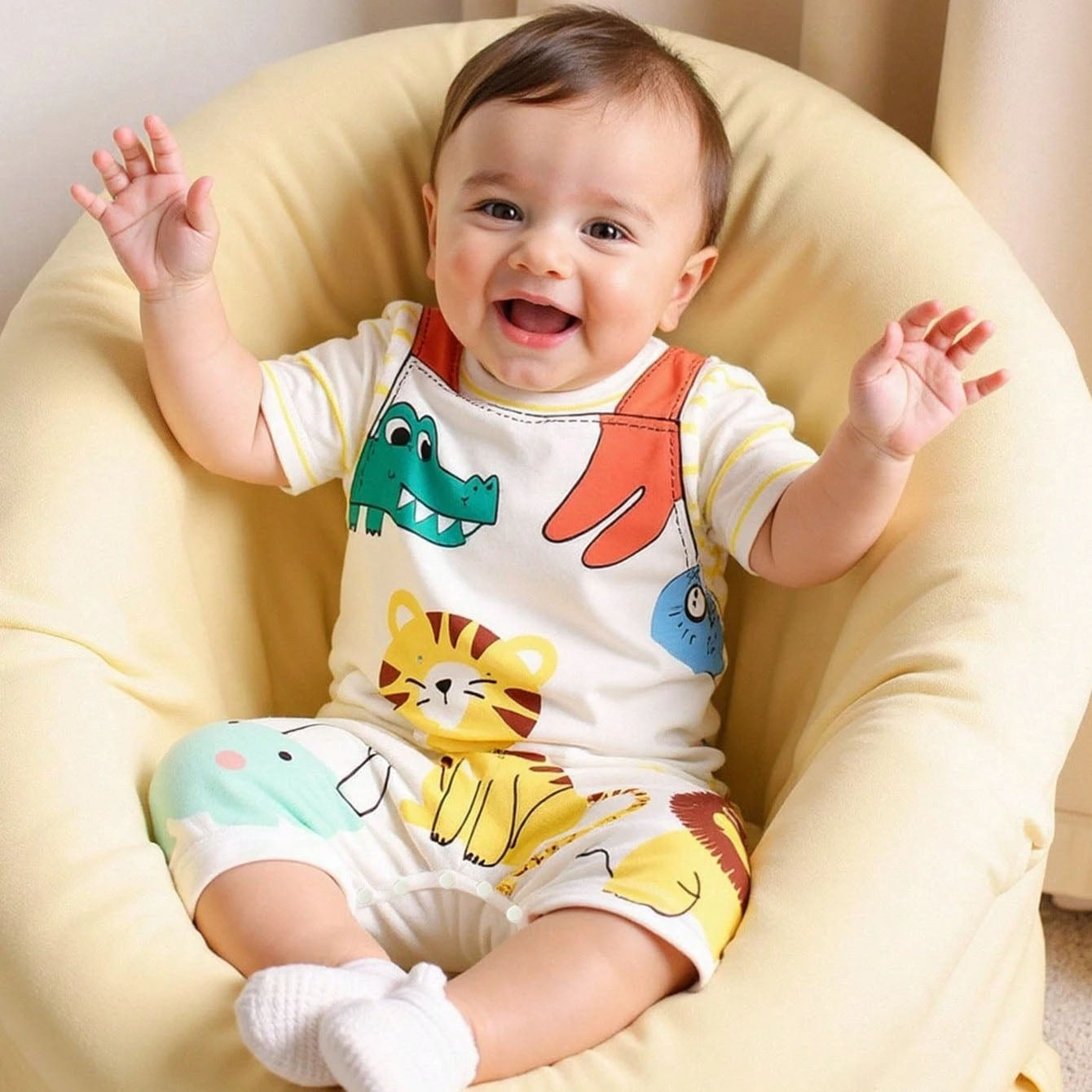 Casual Animal Print Short Sleeve Baby Jumpsuit