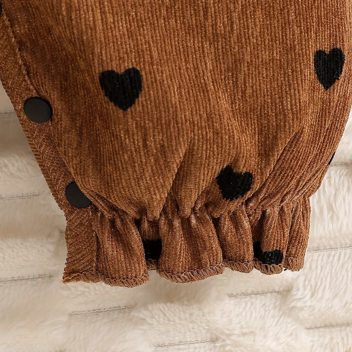 Pretty Heart Printed Bow Tie Long Sleeve Baby Girl Corduroy Jumpsuit