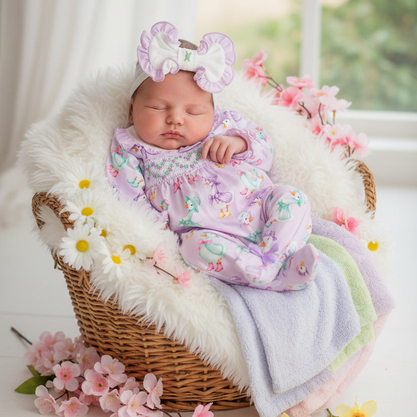 2PCS Lovely Duck Print Long Sleeve Baby Jumpsuit