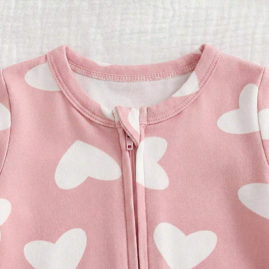 Adorable Heart Print Long Sleeve Zipper Baby Jumpsuit