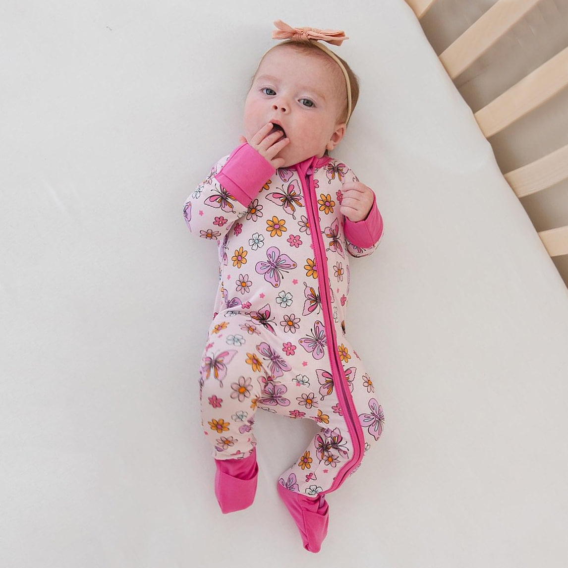 Butterfly Floral Printed Zipper Baby Jumpsuit