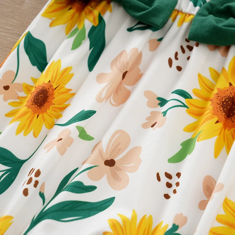Fresh Sunflower Printed Flounce Sleeve Baby Jumpsuit