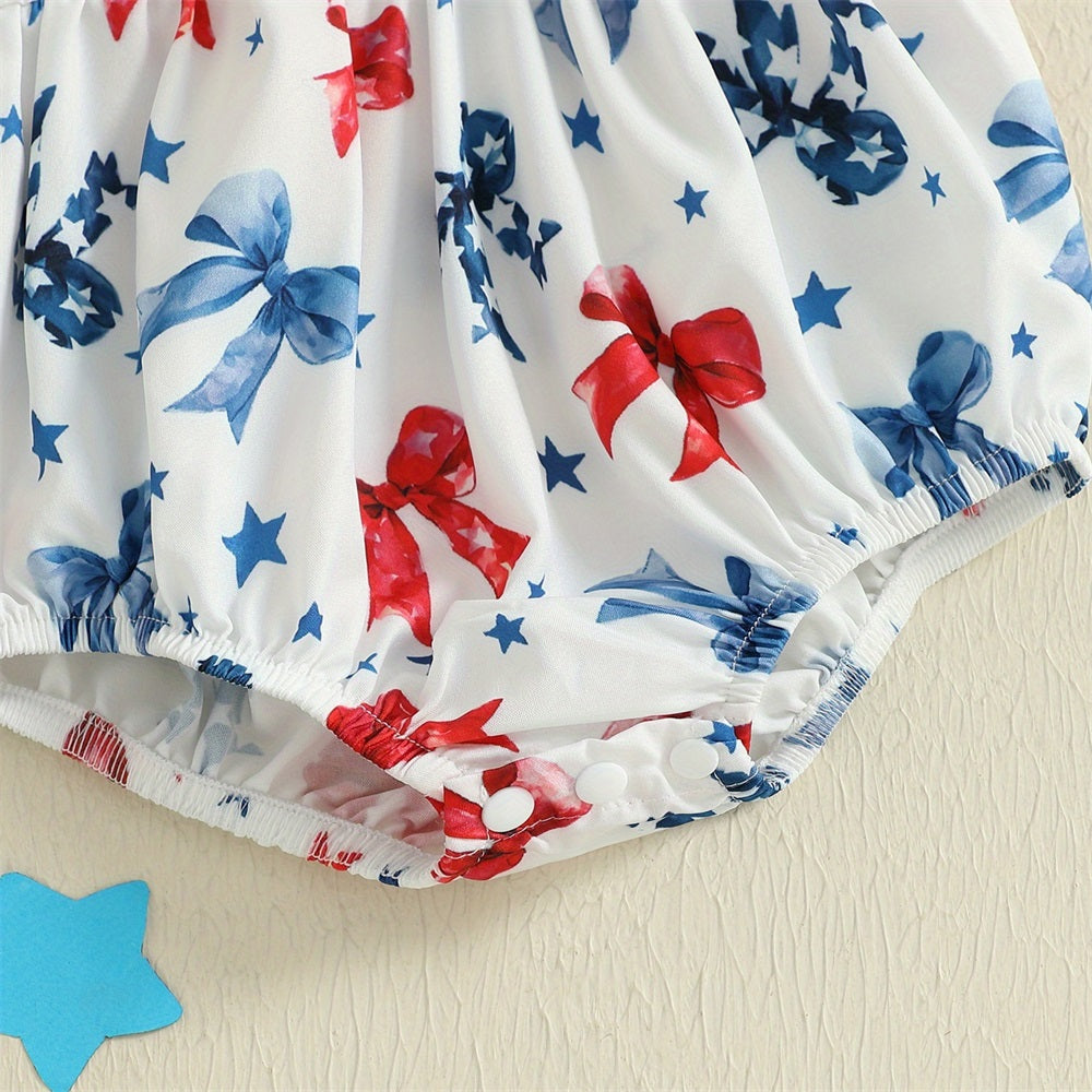 Cute Bow Printed Ruffled Collar Fly Sleeve Baby Romper