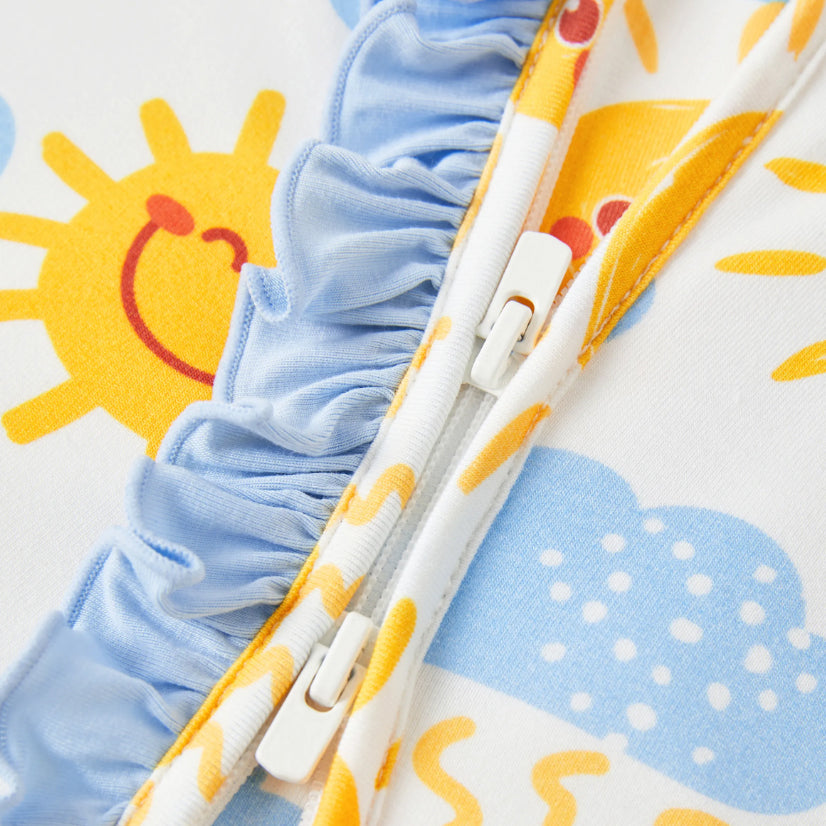 2PCS Sun Cloud Printed Zipper Bamboo Viscose Baby Jumpsuit