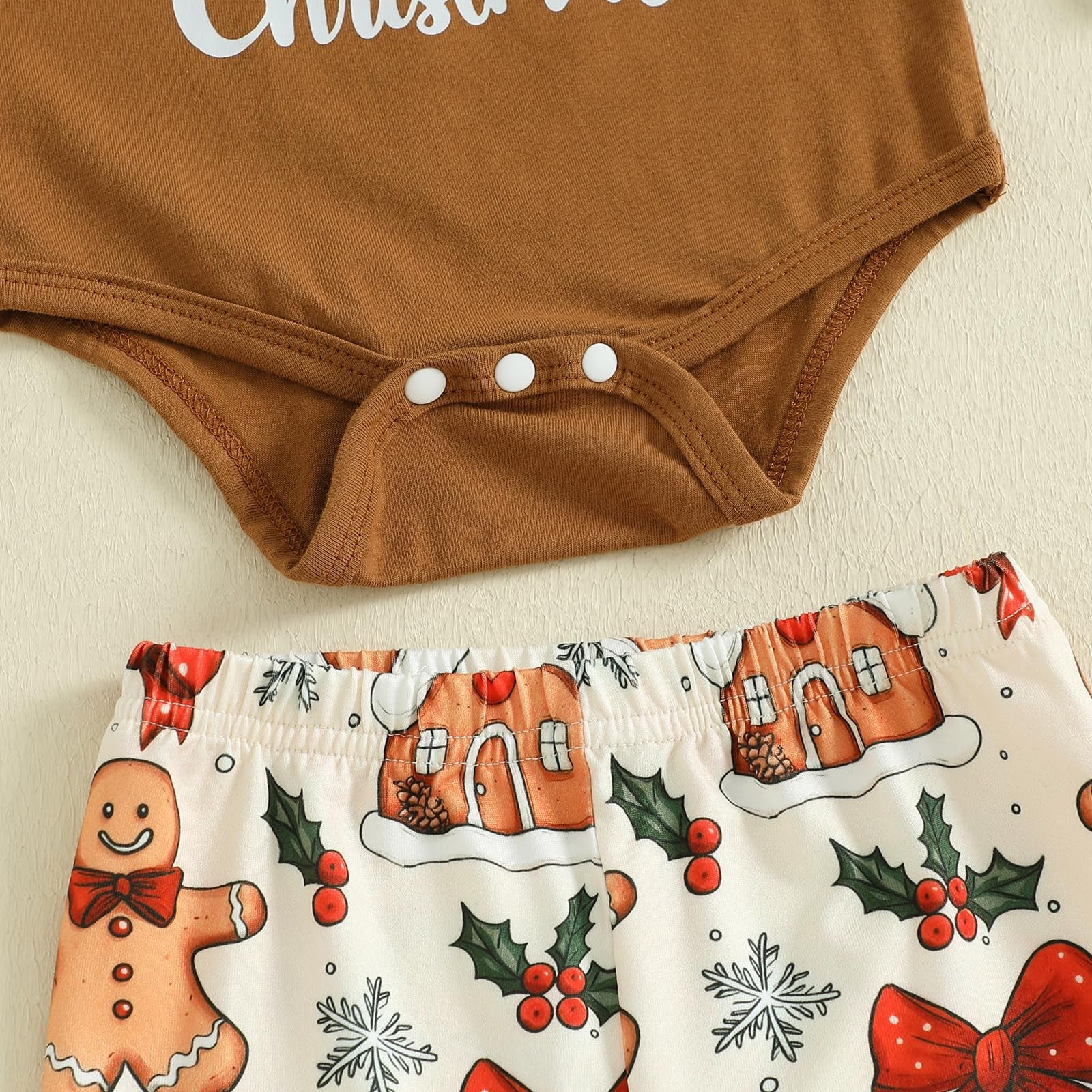 3PCS My 1st Christmas Letter Gingerbread Print Long Sleeve Baby Set