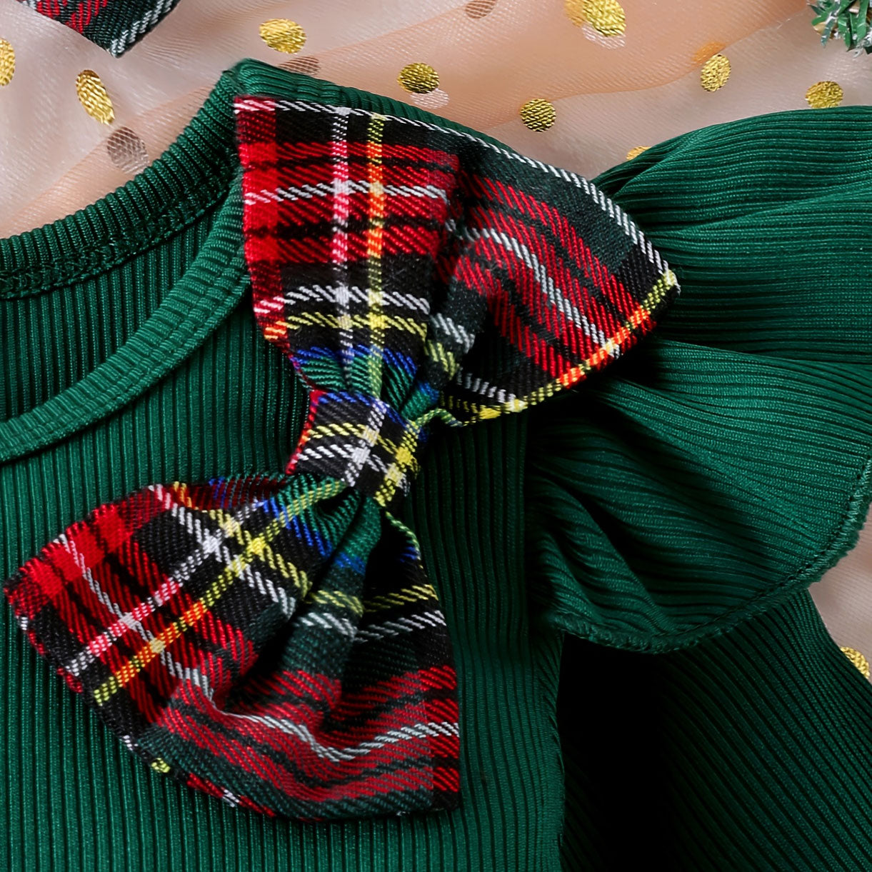 3PCS Sweet Color-Blocked Plaid Printed Long Sleeve Baby Romper